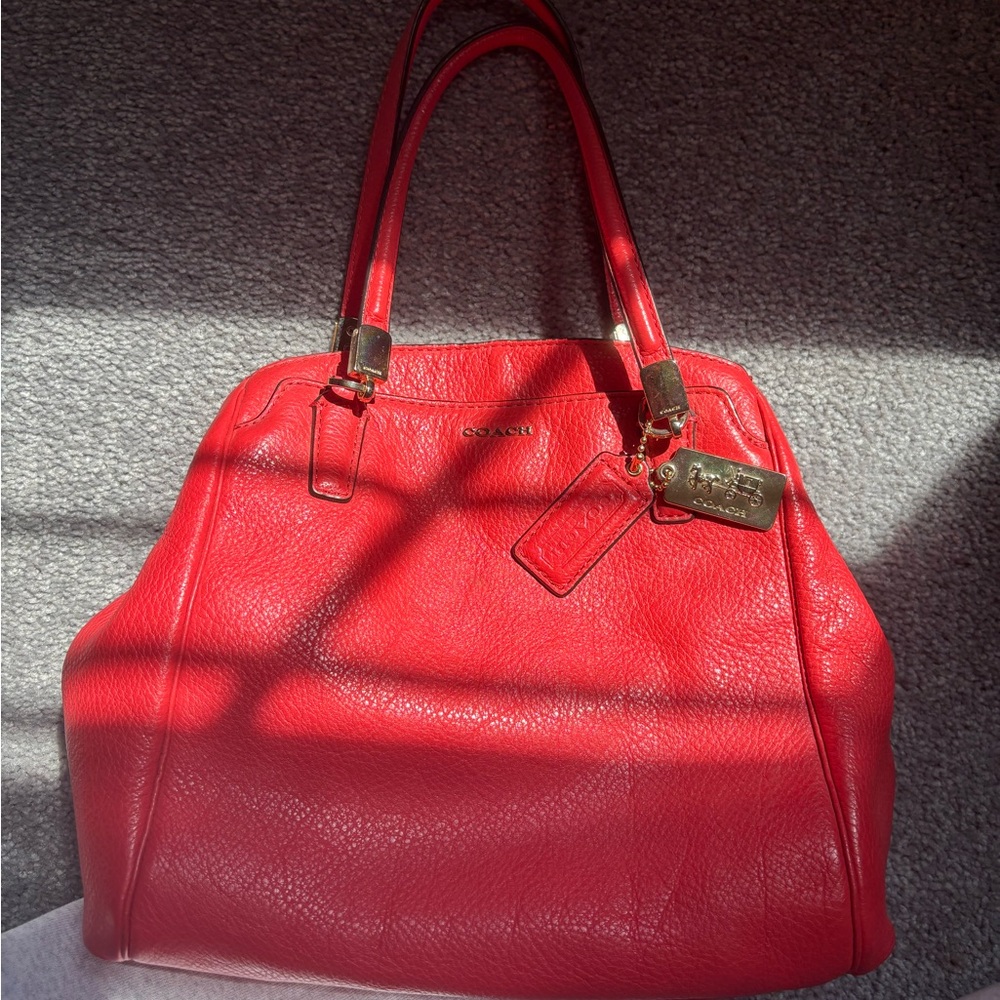 Coach Red Leather Satchel with Brass Hardware